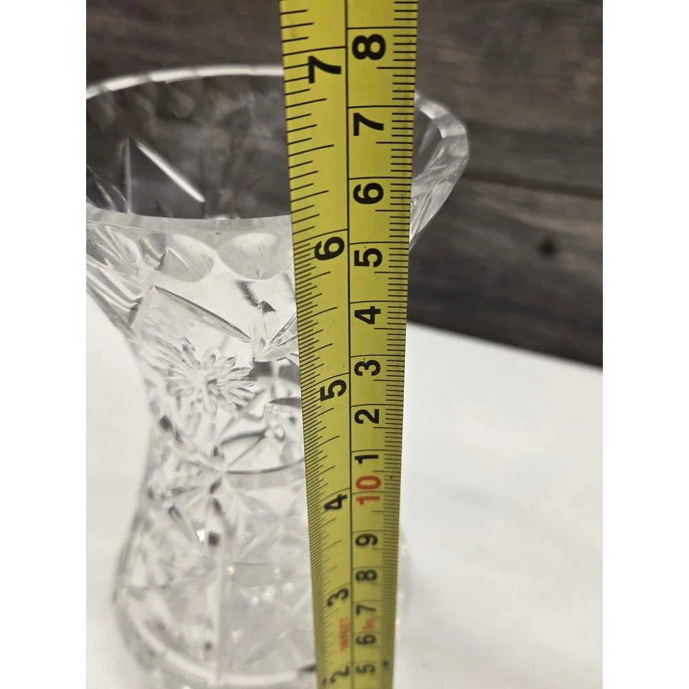 Vintage Cut Glass Crystal Vase 7 Inch‎ Starburst Diamond Pattern Flared Shape